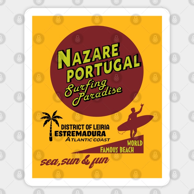 Nazare, Portugal Surf Vintage Magnet by Alexander Luminova